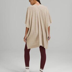 Lululemon Merino Wool Short Sleeve Wrap M/L Knit Tan Open-Front